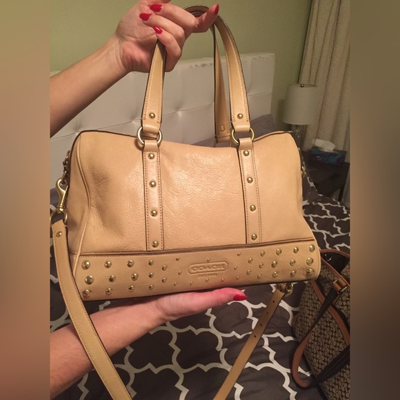 COACH bag, handles and strap, natural/tan color, about 12 in. - Picture 2 of 8